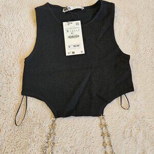 ZARA Jeweled Cropped Tank Top in Black